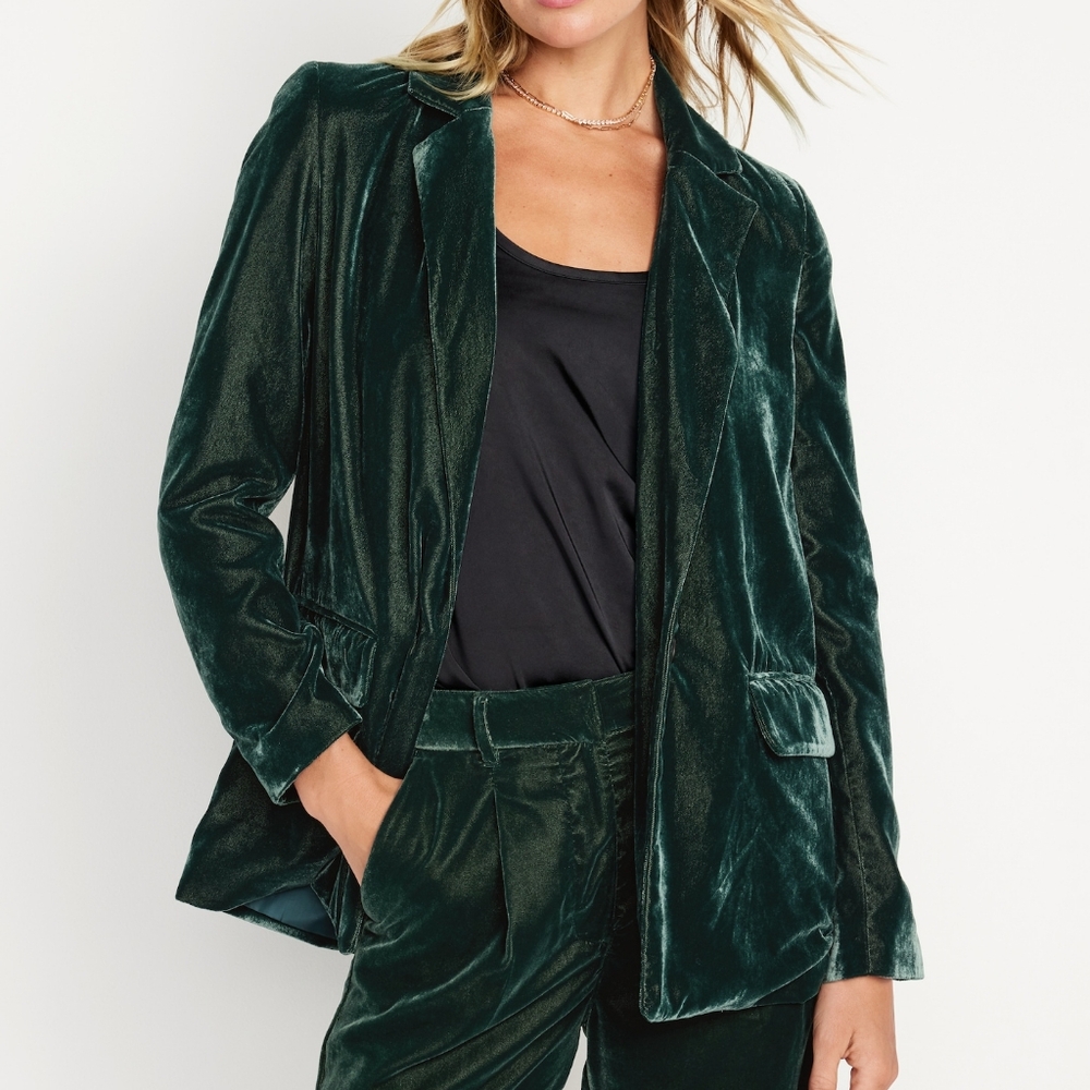 Old Navy Velvet Blazer Dark Green Women Plus Size 2X Classy Office Career Winter